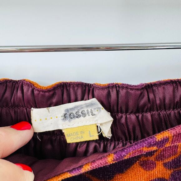 Y2K Fossil Corduroy Mini Skirt Size L Brown Purple Floral Print Retro 2000s - Picture 3 of 6